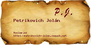 Petrikovich Jolán névjegykártya